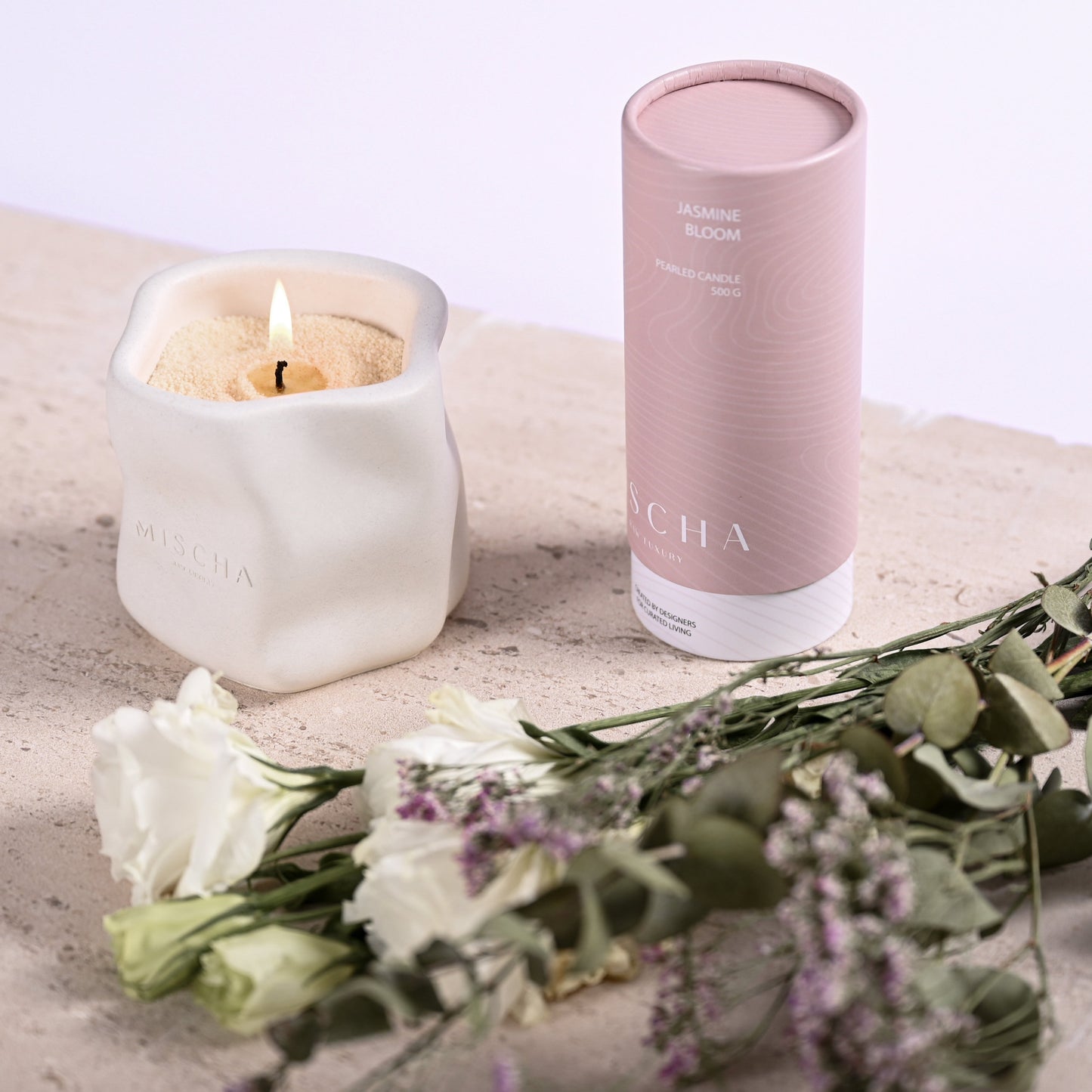 Pearled Candle & Ivory Vessel Set